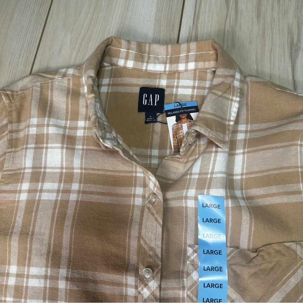 Gap Women's Soft Cotton Relaxed Fit Button Up Flannel Shirt Size‎ Large-New - Picture 14 of 15